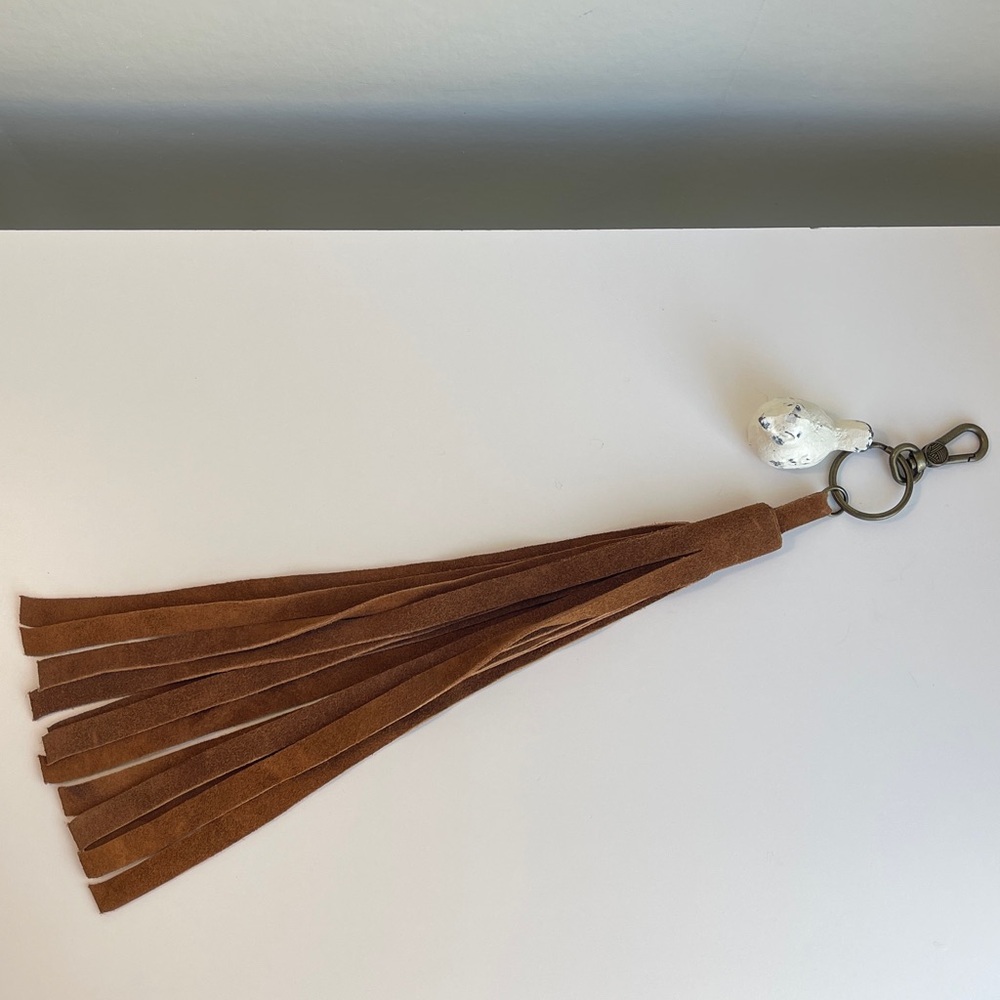 Genuine Leather Tassel Bag Charm Key Fob - Picture 2 of 7